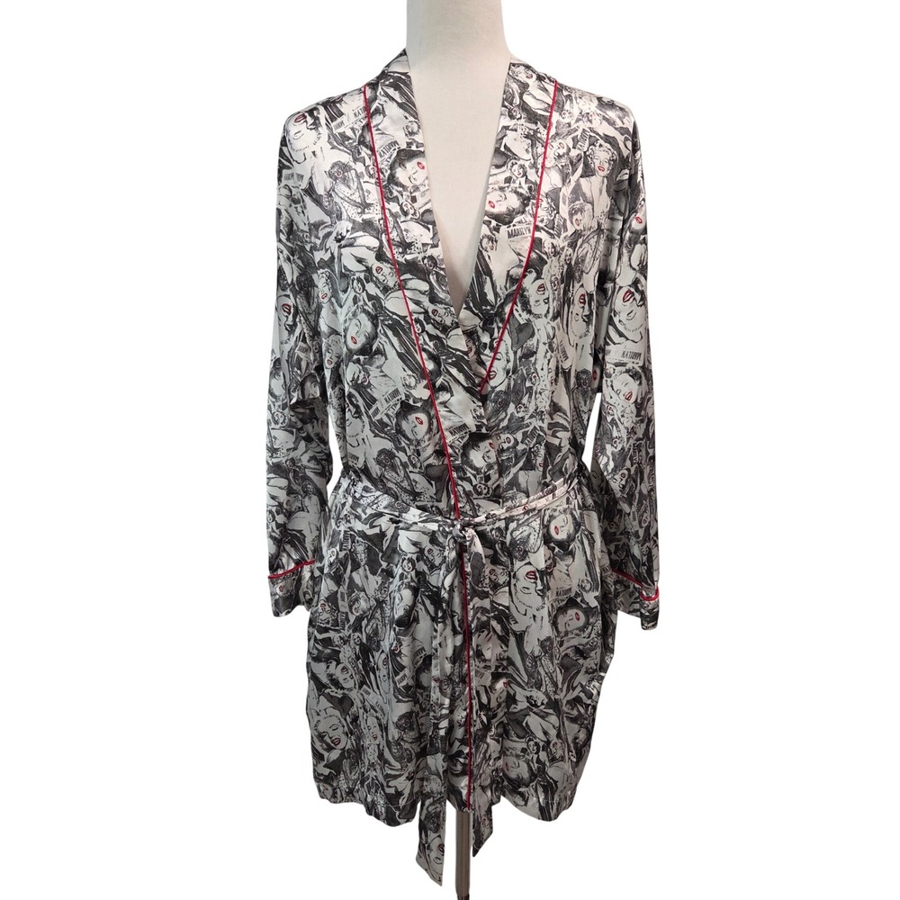 Vintage 90s Marilyn Monroe Warners Satin Robe S Hollywood Glam Graphic Pinup